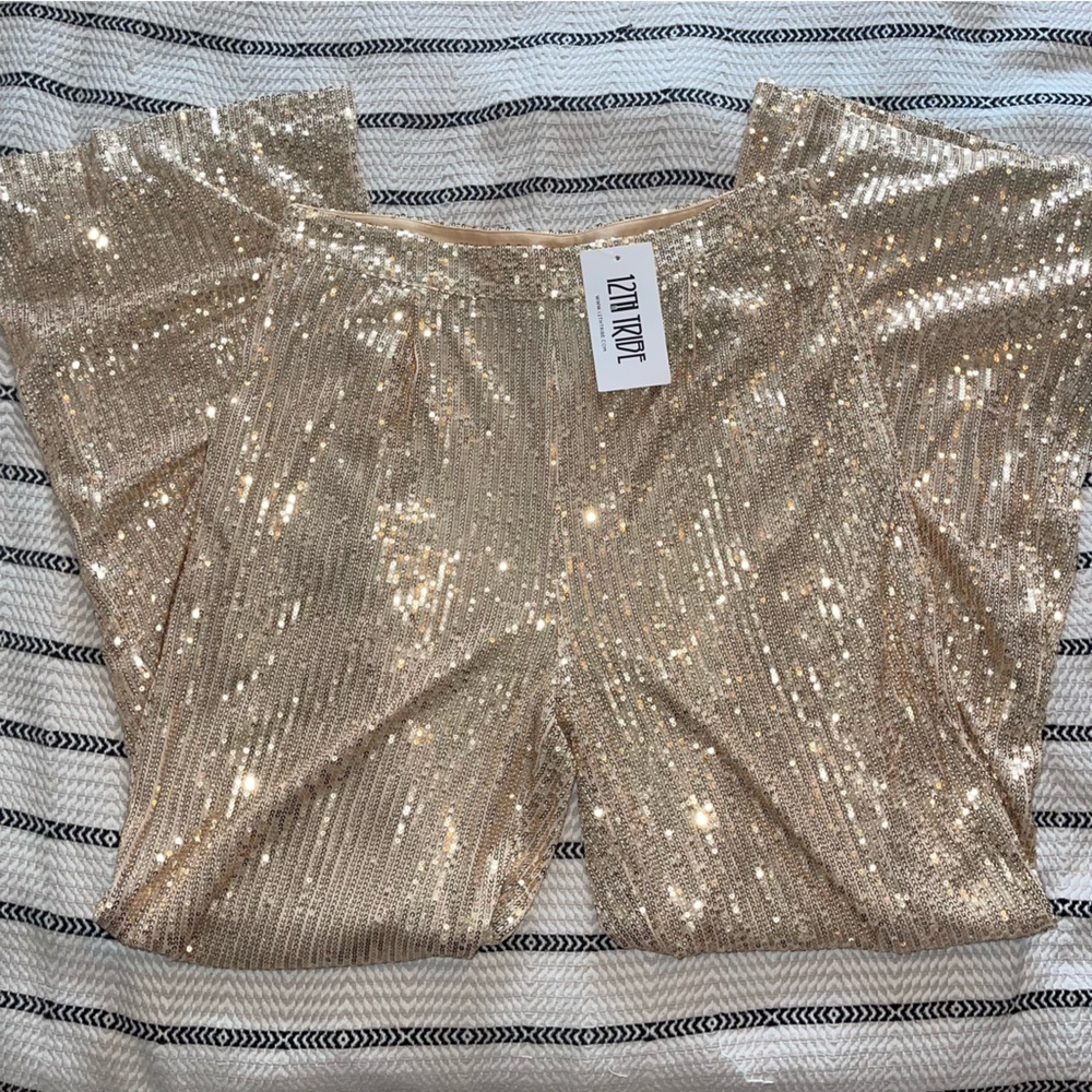 12th Tribe Shimmering Gold Wide Leg Pants